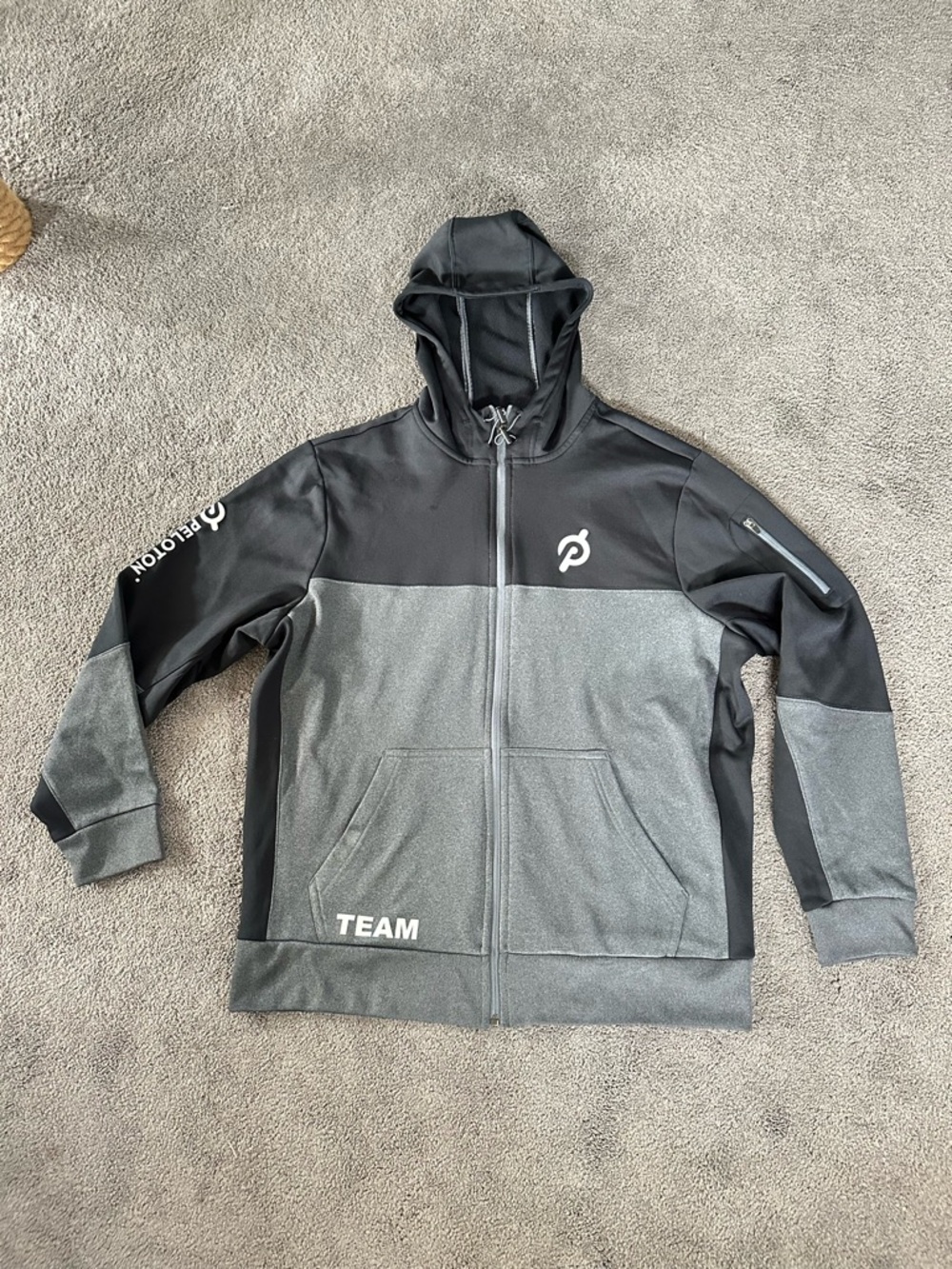 Peloton Sport Tek Black & Gray Colorblock Team Full Zip Hoodie Jacket Size Large